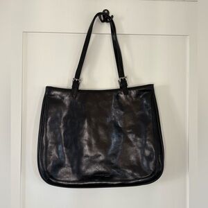 Kenneth Cole New York black leather tote bag classic minimalist shoulder bag